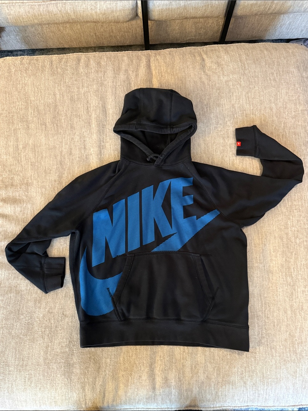 Vintage 2000s Nike Black Hoodie with Large Blue NIKE Swoosh
